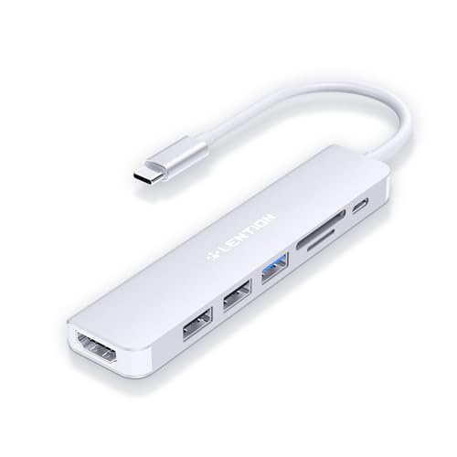 LENTION 7-in-1 USB C Hub, 4K@60Hz HDMI, 100W PD, Card Reader, USB 3.0 & 2.0 | Plug and Play, Stable Driver 3.0 Certified, for macOS, iOS/iPadOS, Windows & ChromeOS (CB-CE18, Silver) - color: Silver
