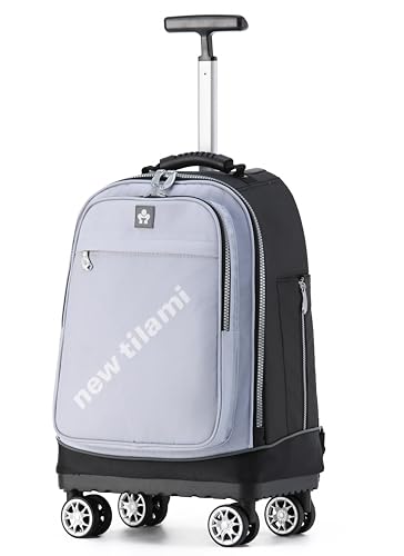 NEW TILAMI 19 Inch Rolling Backpack for School Travel with 4 Spinner Wheels | 360°rotating Universal Wheel, Large Organizer Compartments, Adjustable Handle, Carry on for School Students Business Travel - color: Soft Grey