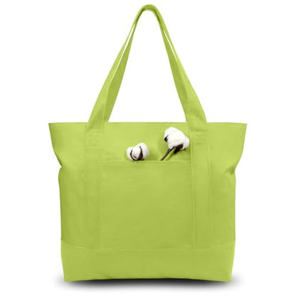 TOPDesign 1-Pack Canvas Tote Bag with an External Pocket, Reusable Grocery Shopping Bag, Top Zipper Closure, Daily Essentials (Light Green) - color: Light Green