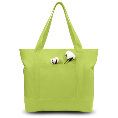 TOPDesign 1-Pack Canvas Tote Bag with an External Pocket, Reusable Grocery Shopping Bag, Top Zipper Closure, Daily Essentials (Light Green) - color: Light Green