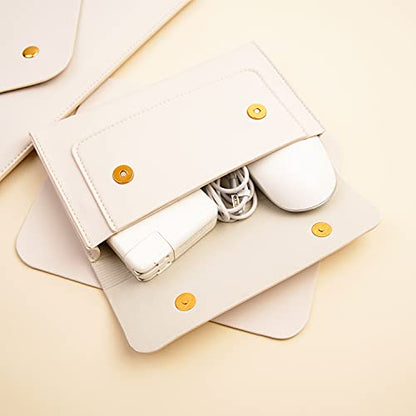 PU Leather Laptop Sleeve for 15.3 inch MacBook Air 2023/2024, Surface Laptop 15/Book 13.5/Studio - White - color: White, size: 14-15 Inch