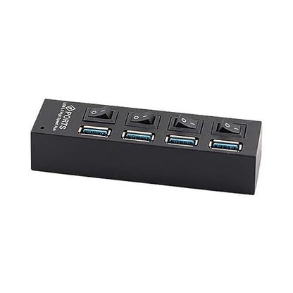 4-Port USB 3.0 Hub, Data USB Hub, 22 inch Extended Cable for MacBook, Mac Pro, Mac mini, iMac, Surface Pro, XPS, PC, Flash Drive, Mobile HDD with Individual LED Power Switches Black