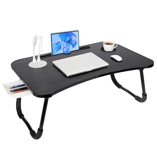 Laptop Bed Desk, Lap Desk, Laptop Table with USB Charge Port, Desktop Card, Cup Holder, Foldable Bed Tray Table for Couch Sofa Chair Floor Eating Working - color: Light Black