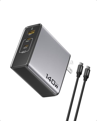PISEN 140W USB C Charger - PD3.1 GaN Fast Charger USB C 3-Port Foldable Charging Block 140Watt Power Adapter with 6FT 240W Type-C Cable, 140W Charger for MacBook, Laptops, Samsung, iPad, iPhone Series