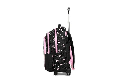 Women Large Rolling travel Backpack for kids, Wheeled Backpack with Adjustable Shoulder Straps, Nylon Book Bag 3pc Set (BOWKNOT BLACK) - color: Bowknot Black