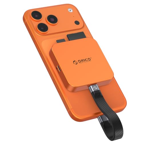 ORICO Ultra-Thin Magnetic SD Card Reader for iPhone 17/16/15 Series/iPad/MacBook, USB C Camera Adapter with SD/TF 3.0 Solt, 100W PD Pass-Through - color: Orange, size: 4 IN 1