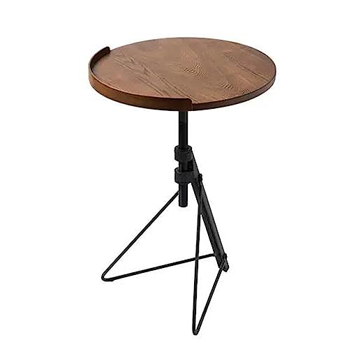Side Table Height Adjustable Round Coffee Table, Small Coffee Snack Side Table with Tilting Board, Foldable Sofa Bedside Table Laptop Stand, with Wooden Table Top and Triangular Metal Legs Cou - color: Bruin