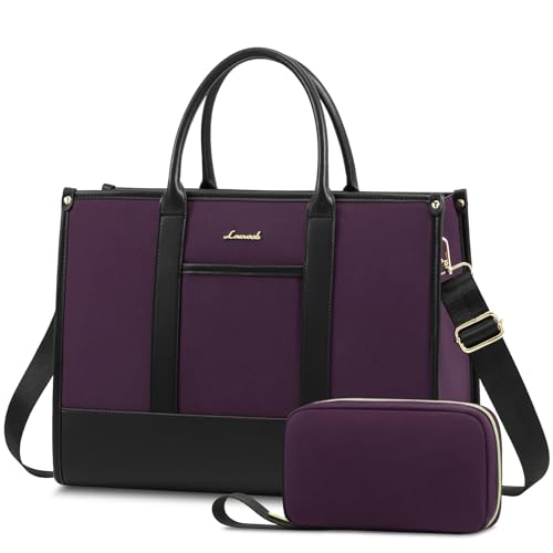 LOVEVOOK Laptop Tote Bags for Women Canvas Work Bag 15.6 inch Large Professional Teacher Purse Lightweight Computer Bag Briefcase Business Office, Purple-black - color: Purple-black, size: 15.6inch