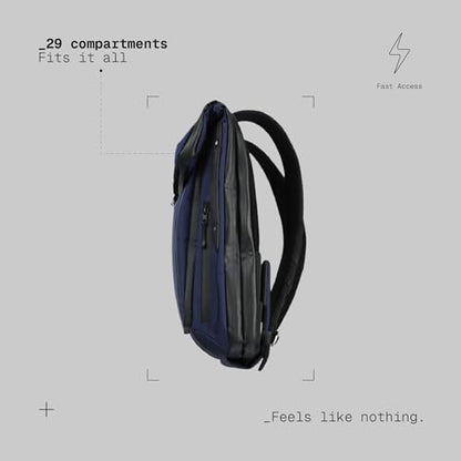 The Frenchie Co. - Work/Travel Speed Backpack - Expandable 23 to 30 liters - Laptop compartment with anti-theft magnetic closure - Ballistic nylon durable construction - color: Blue