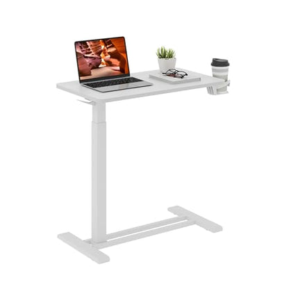 28'' Medical Overbed Bedside Table with Wheels,Rolling Table | 28''x16'' White Table Top+White Edging Wood Grain Pneumatic Tilting Desktop,Overbed Table for Hospital Use - color: White+white, size: Small