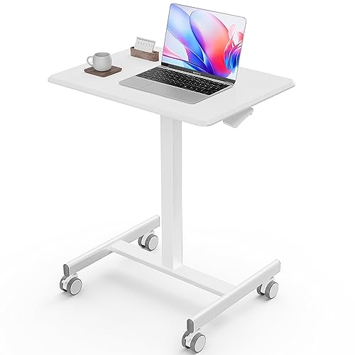Sweetcrispy Mobile Rolling Desk, Small Standing Desk with Wheels | Adjustable Height Sit Stand Table, Portable Computer Workstations for Home Office, White - color: White