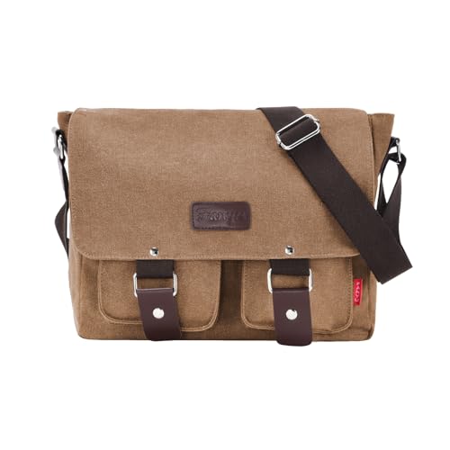 Messenger Bag for men Laptop Bag UnisexRetro Canvas Bag14-15.6 inches Casual single shoulder bag For Work College Travel - color: S-brown