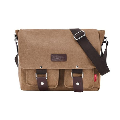 Messenger Bag for men Laptop Bag UnisexRetro Canvas Bag14-15.6 inches Casual single shoulder bag For Work College Travel - color: S-brown