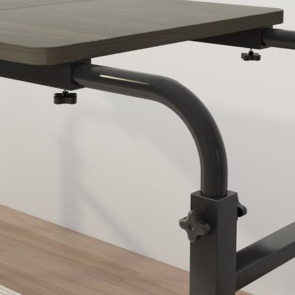 TigerDad Tilt Overbed Table with Wheels, Height Adjustable Rolling Desk for King Queen Bed, Tilting Laptop Cart Mobile Computer Workstation, Dekuwood - color: Tilt Overbed Table- Dekuwood