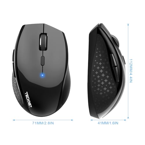 TECKNET Bluetooth Mouse, Wireless Silent 6 Buttons 2-Yr Battery, Black | BT 5.0/3.0, 6-Level DPI to 4800, Wide OS Compatible, Ergonomic for M/L Hands, Extended Battery - color: Black