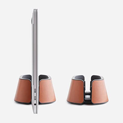HumanCentric Vertical Laptop Stand in Vegan Cognac Leather, Adjustable | Upright Adjustable Holder and Dock, Fits MacBook Pro and Other Laptops .5" to 1.5", Clamshell Compatible - color: Cognac Leather