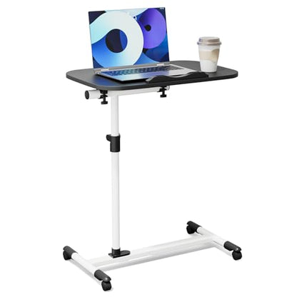 Athena Collection Adjustable Standing Desk Overbed Table with Wheels, White | Height Adjustability(28"-39"), Smooth-rolling Casters, Rolling Lab Cart with Large Tabletop for Office, Hospital, Clinic - color: White, size: without Mouse Pad