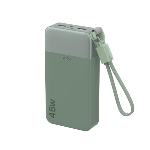 JUOVI Power Bank 45W 20000mAh Portable Charger with Detachable Cable | USB C Fast Charging with 4 Ports, LED Display External Battery Pack for iPad Tablet Switch iPhone Samsung etc - color: Green