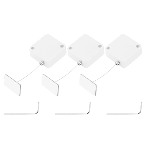 MECCANIXITY 4.9 ft Retractable Cable Lock with Adhesive Square Patch Remote Control Security Lock with Adjustable Cord Tether Anti Theft for Laptop, TV, 600g, White, 3 Pack - color: White, size: 4.9ft