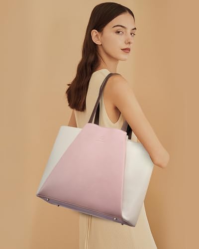 LOVEVOOK Laptop Tote for Women - 15.6 Inch Faux Leather Laptop Bag with Clutch, Large Capacity Office Purse Computer - color: White & Pink, size: 15.6 inch