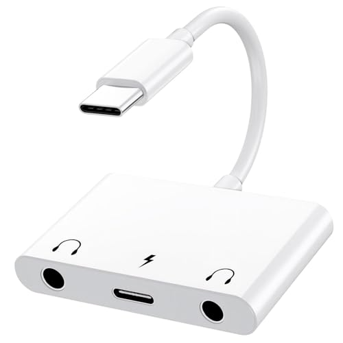 3 in 1 Headphone Adapter for iPad, Headphone Splitter for 2 Headphones | USB C to 3.5mm Jack Audio Adapter with 60W Fast Charging for iPhone 17/16/15 Pro/Max/Plus, iPad, Galaxy S26/S25/S24