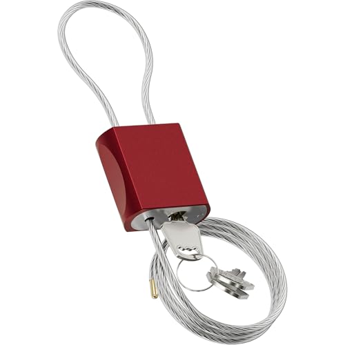 Cable Padlock Free Adjustable Lock 3 Keys, 3.28ft/1m Red | Steel Cable 1/6"(4mm)Diameter, Lock & Secure, Weatherproof for Bikes, Lockers, Gate, Fence, Shed, Outdoor Equipment etc - color: Red- 3.28ft(1m)
