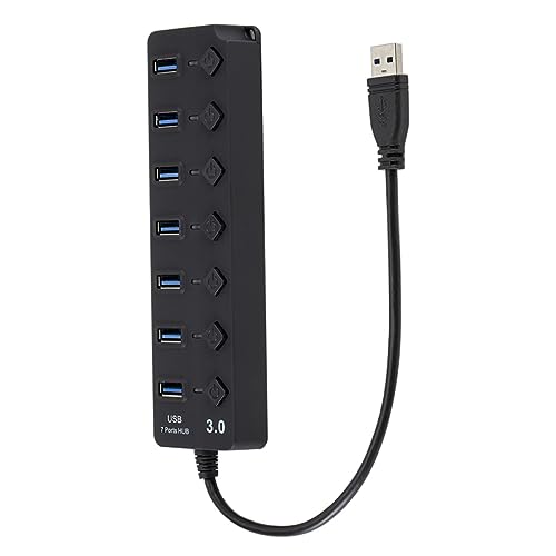 Uonlytech 7-Port USB 3.0 Hub LED Indicators for Computer Laptop and Tablet High-Speed USB Splitter Independent Power Control Black
