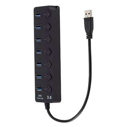 Uonlytech 7-Port USB 3.0 Hub LED Indicators for Computer Laptop and Tablet High-Speed USB Splitter Independent Power Control Black