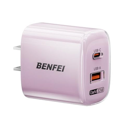 BENFEI 33W GaN USB C Fast Charger, 2-Port Two-Tone Compact Wall Charger Block, Portable Travel Charger for iPhone 17/16/15, Galaxy S25/S24/S23, Pixel 10/9/8, iPad, AirPods, MacBook, Steam Deck