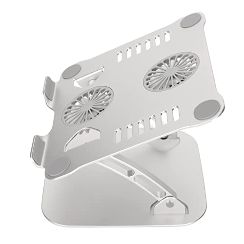 Diyeeni Laptop Stand with 2 Cooling Fans, Aluminum Computer Riser Ergonomic Foldable Height Laptop Elevator for Desk, Compatible with 10-17.3in Laptops, Sturdy Portable (Silver) - color: Silver