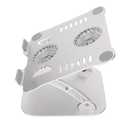 Diyeeni Laptop Stand with 2 Cooling Fans, Aluminum Computer Riser Ergonomic Foldable Height Laptop Elevator for Desk, Compatible with 10-17.3in Laptops, Sturdy Portable (Silver) - color: Silver