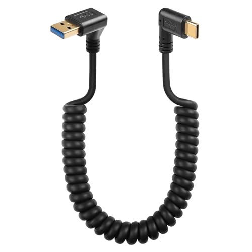 SinLoon 90 Degree USB Type C Spring Cable 5Gbps Retractable USB3.0 to USB C Charging Cable and Data Transfer for Phone, Tablet, Other USB C Devices (Down) - style: Down