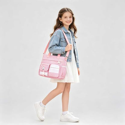 Phaoullzon Cute Messenger Bag Kawaii Crossbody Purse for Teen Shoulder Tote | Gifts for Girls/ Women, Nylon Japanese College Satchel Travel Work Gym Handbag - color: Stripes Pink, style: Medium