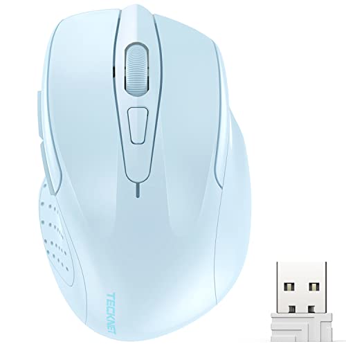 TECKNET Wireless Mouse, 2.4G Ergonomic Computer Mouse, 2600 DPI, Lightblue | Ergonomic Design with Side Grips, Adjustable DPI, 2-Year Battery, Compact Size, USB-A Plug & Play, Wide OS Compatibility - color: Lightblue