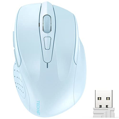 TECKNET Wireless Mouse, 2.4G Ergonomic Computer Mouse, 2600 DPI, Lightblue | Ergonomic Design with Side Grips, Adjustable DPI, 2-Year Battery, Compact Size, USB-A Plug & Play, Wide OS Compatibility - color: Lightblue