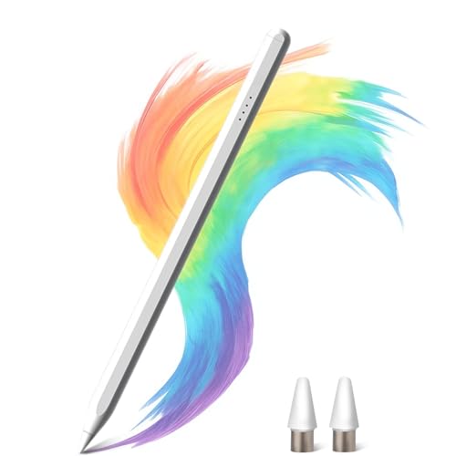 Universal Stylus Pen for iPad iPhone Android Tablets, No Bluetooth or Pairing Needed, USB-C Fast Charging, 4 LED Battery Indicators, Works with Most Touchscreen Devices, White - color: white