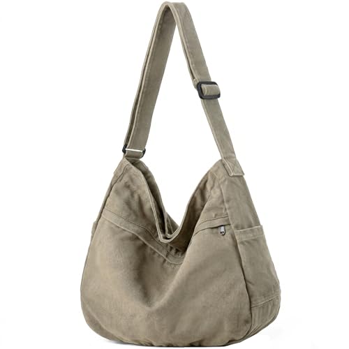 Canvas Hobo Crossbody Tote Bag for Women & Men Large Messenger Bag | Canvas Purses for Women Multi-Pocket Casual Shoulder Handbag for Travel Work Daily Shopping - color: 1-light Gray