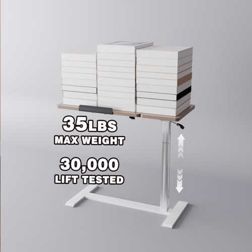 Adjustable Overbed Bedside Table with Wheels Pneumatic Mobile Standing Laptop Desk Rolling Computer Cart Movable Couch Desk Hospital Bed Table, Natural Wood