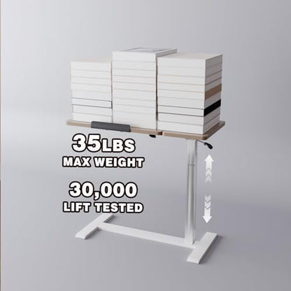 Adjustable Overbed Bedside Table with Wheels Pneumatic Mobile Standing Laptop Desk Rolling Computer Cart Movable Couch Desk Hospital Bed Table, Natural Wood