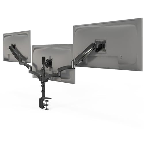 Mount-It! Triple Monitor Mount Desk Stand, 13-32", Black | Gas spring arms hold up to 17.6 lbs each, VESA 75x75 & 100x100, clamp-on installation, no drilling required. - color: Black, size: 32"