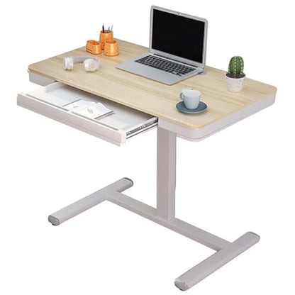 Over The Bed Table with Wheels and Drawer Artificial Board Bedside Table, Hand Crank Lift Computer Bedside Table, Mobile Study Bedside Table, for Home, Office(Yellow,80 * 50 * 70cm) - color: Yellow, size: 80*50*70cm