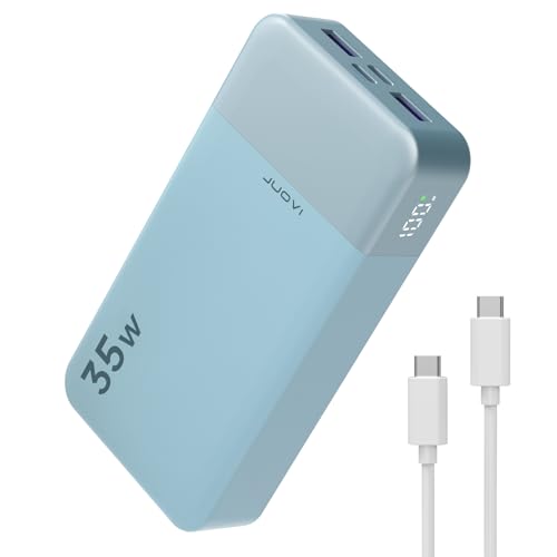 JUOVI Power Bank 35W 20000mAh Portable Charger Fast Charging，PD 3.0 QC 4.0 Fast Charging Phone Charger with LED Display, Travel Battery Pack 2 USB C 2 USB A Ports for iPhone 16/15/14 Series, Galaxy - color: 4 Outputs Blue