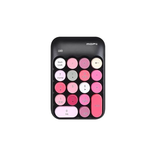 Sahara - Wireless Numeric Keypad, Retro Round Keycaps, Portable Number Pad with Ergonomic Design, USB Receiver, Compatible with Laptop/Desktop PC (Black/Pink) - color: Black/Pink