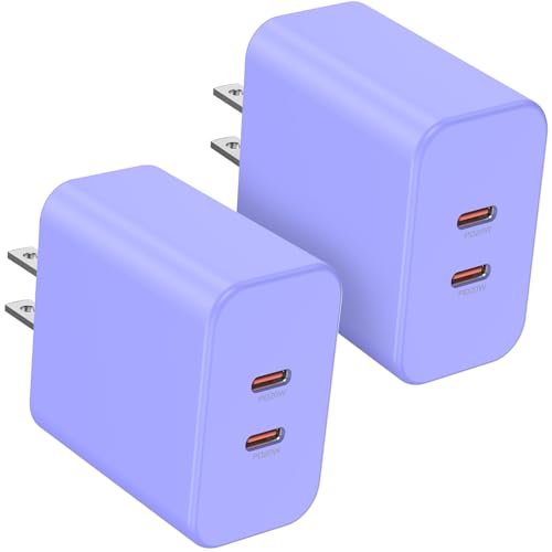 Susnwere 40W Dual USB C Charger Block,2-Port Fast USB-C Power Adapter Wall Charger Plug Type C Charging Block for Laptop Computer & Tablets/Phones iPhone 15/14/13/12/11/X, iPad,Samsung,Google 2 Pack - color: Purple