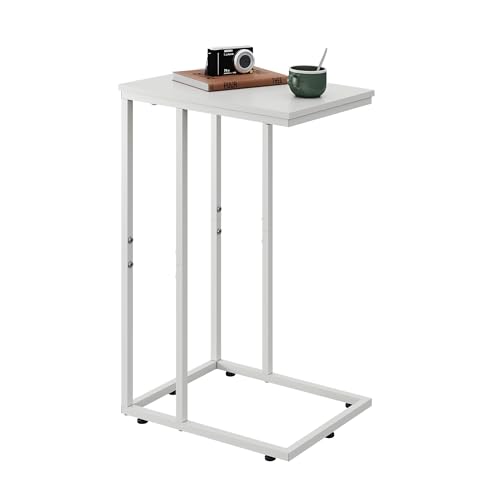 WLIVE Side Table, C Shaped End Table for Couch, Sofa and Bed, Large Desktop C Table for Living Room, Bedroom, Creamy White - color: White