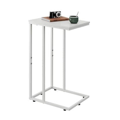 WLIVE Side Table, C Shaped End Table for Couch, Sofa and Bed, Large Desktop C Table for Living Room, Bedroom, Creamy White - color: White