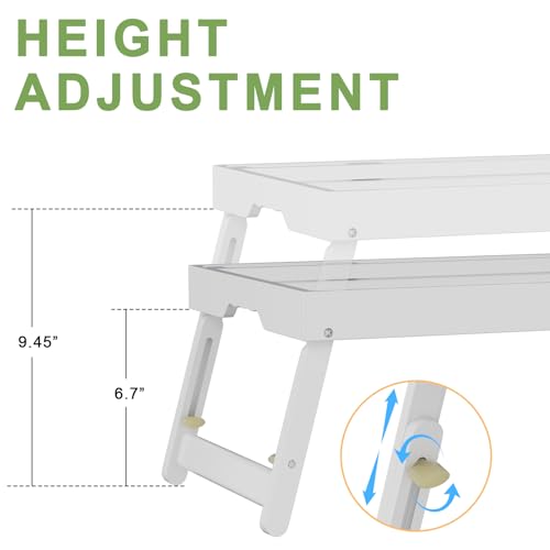Artmeer Adjustable Bamboo Bed Tray Table with Device Slot, Large, White | Adjustable FSC-certified bamboo bed tray with device slot, folding legs and handles for meals, laptops and reading in bed. - color: White, size: Large Adjustable