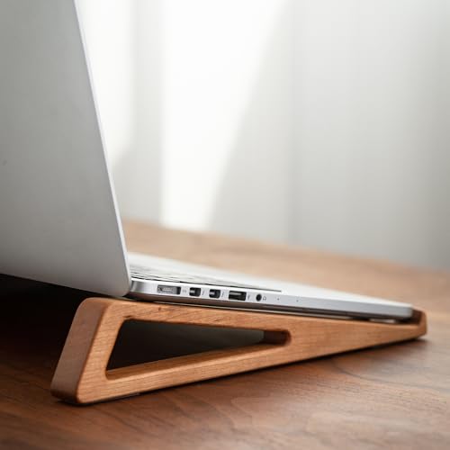 muso wood Laptop Stand for Desk, Cherry Laptop Riser, Ergonomic Wooden Laptop Ventilated Stand with 10 to 17.3 Inches Notebook PC Computer - Cherry