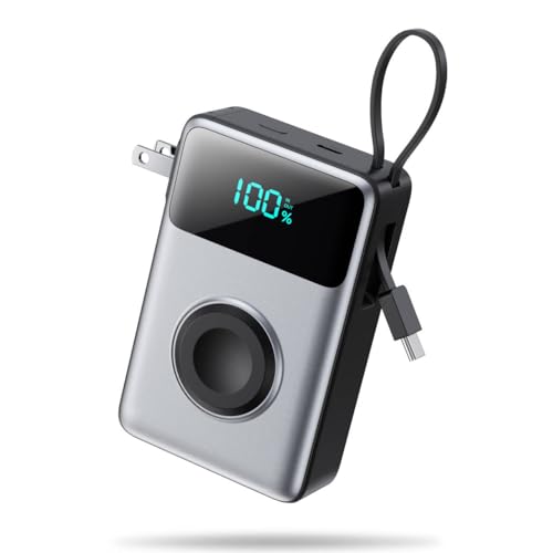4-in-1 Portable Charger With Built-in Wall Plug&USB-C Cables,10800mAh Power Bank with iWatch Charger,QC4.0+PD 25W Fast Charging Battery Pack,Travel Essentials for iPhone 17/16,Apple Watch,Android etc - color: Black Silver
