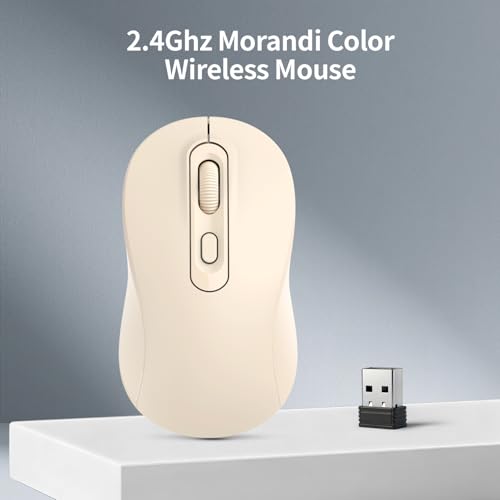 Wireless Mouse, 2026 New Model, Silent Click Ergonomic Design, Portable, 4 Buttons, Adjustable DPI (800/1200/1600), for Laptop/PC/Office (Beige) - color: beige
